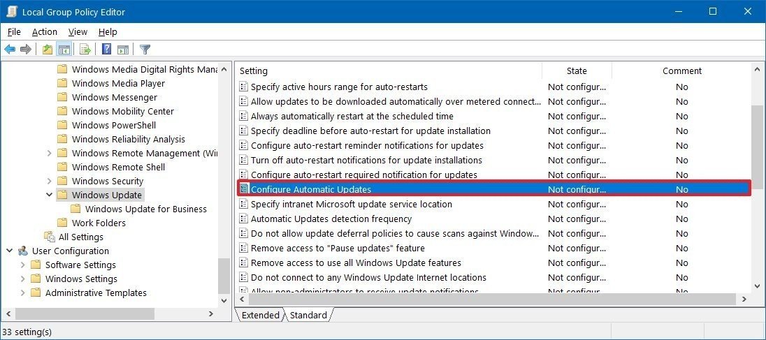 Enable windows update via registry windows 10